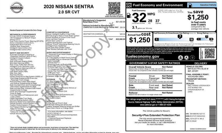 
								2020 Nissan Sentra SR full									