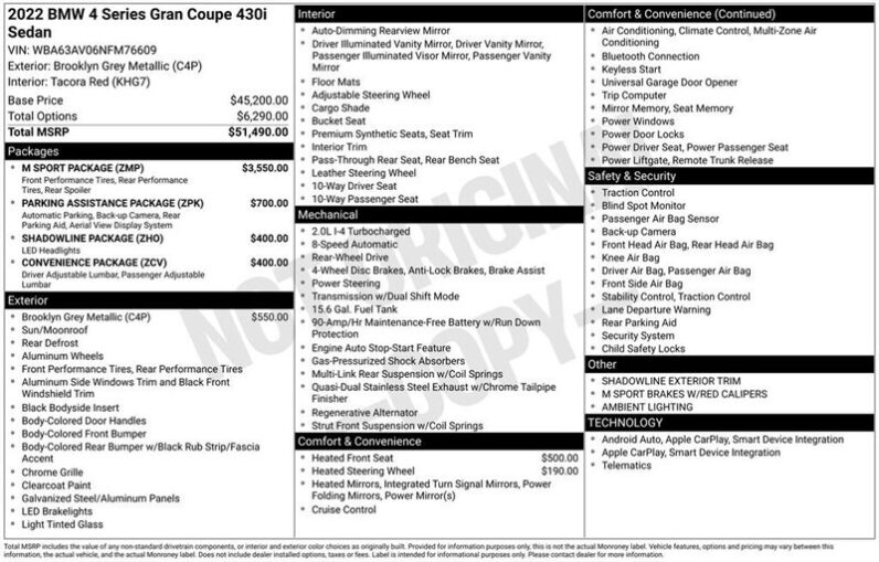 
								2022 BMW 4 Series 430i Gran Coupe full									