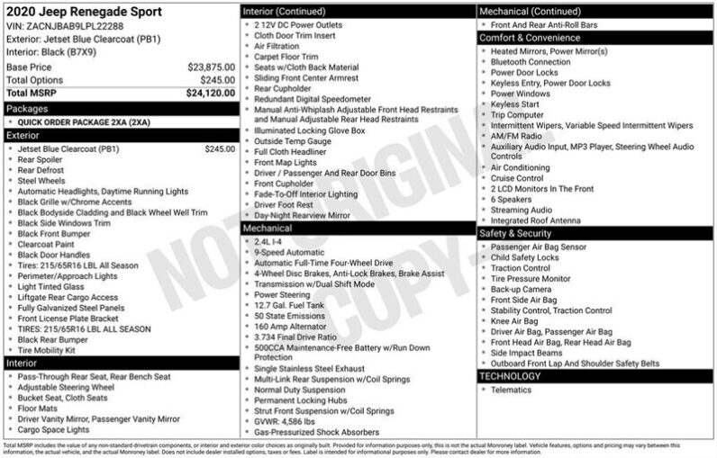
								2020 Jeep Renegade Sport full									