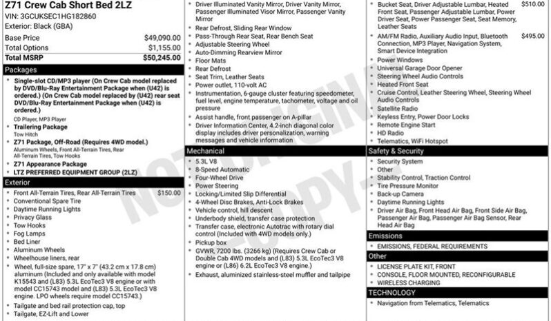 
								2017 Chevrolet Silverado 1500 LTZ 2LZ full									