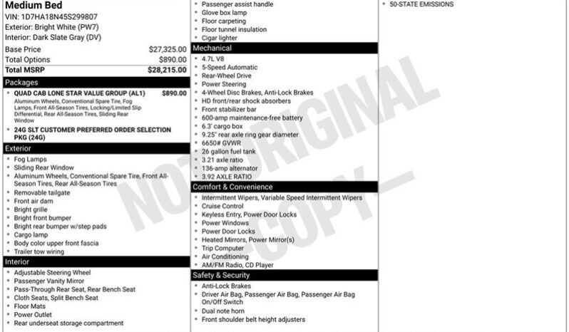 
								2005 Dodge Ram 1500 SLT full									