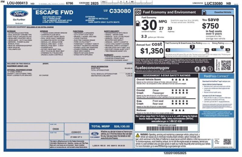 
								2020 Ford Escape S full									