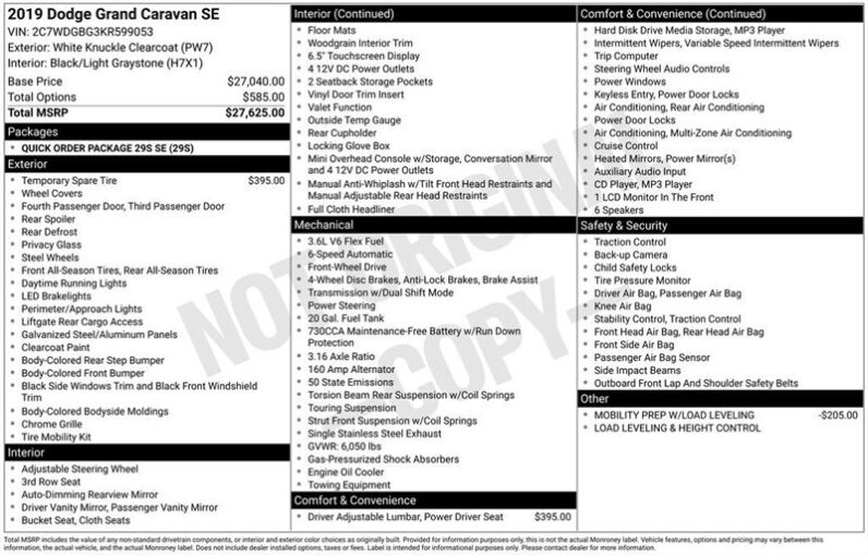 
								2019 Dodge Grand Caravan SE full									