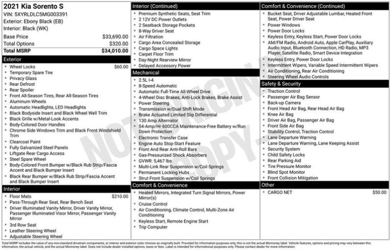 
								2021 Kia Sorento S full									
