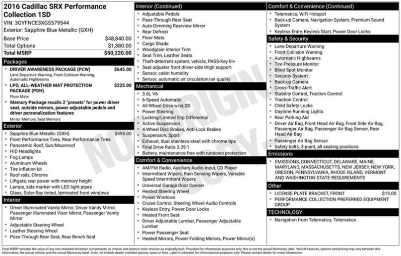 
								2016 Cadillac SRX Performance full									