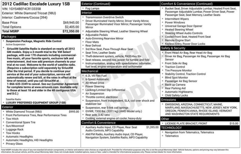
								2012 Cadillac Escalade Luxury full									