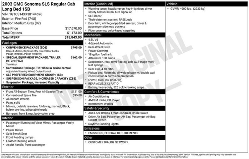 
								2003 GMC Sonoma SLS full									