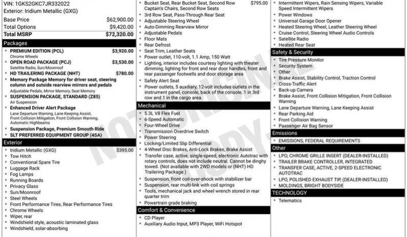 
								2018 GMC Yukon SLT full									