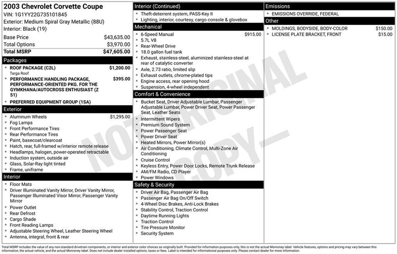 
								2003 Chevrolet Corvette Base full									